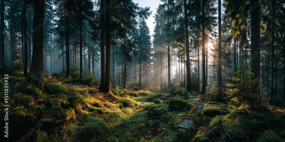 Obraz premium Majestic Pine Forest at Sunrise