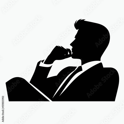 Businessman sitting thinking. Business Finance Corporate Office Success Entrepreneur Clipart Line Art Vector Illustration. professional contemplating idea executive at rest in reflection.