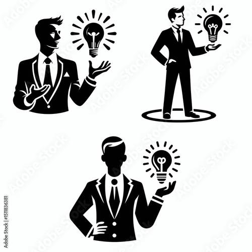 Businessman presenting idea. Business Finance Corporate Office Success Entrepreneur Clipart Line Art Vector Illustration. leader sharing concept innovation at venture seminar or undertaking.
