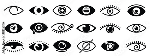 Black eyes icon collection. Set of black vision eyes logo. Eyes optical icons