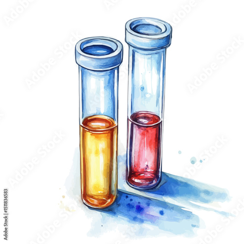 watercolor vector of Test Tubes, high quality, isolated on a white background.