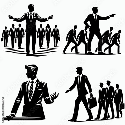 Businessman leading training. Business Finance Corporate Office Success Entrepreneur Clipart Line Art Vector Illustration. mentor guiding instruction commercial executive sharing practice.