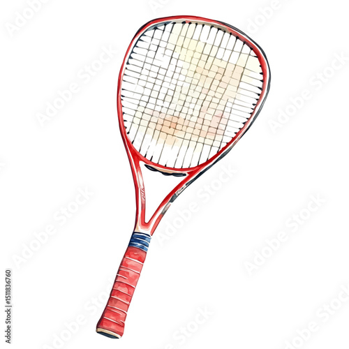 Tennis Racket, watercolor vector, high quality, isolated on a white background.