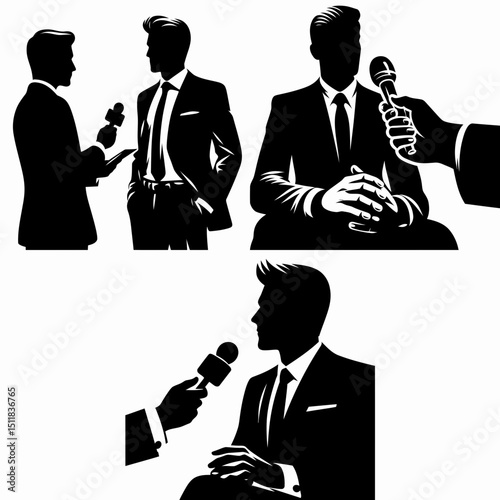 Businessman leading interview. Business Finance Corporate Office Success Entrepreneur Clipart Line Art Vector Illustration. Executive heading selection discussion professional guides hiring.