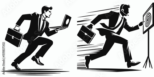Businessman forecasting sales. Business Finance Corporate Office Success Entrepreneur Clipart Line Art Vector Illustration. Executive anticipating revenue market prediction for venture.