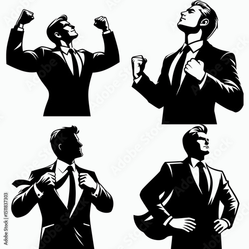 Businessman feeling proud. Business Finance Corporate Office Success Entrepreneur Clipart Line Art Vector Illustration. Executive triumph elation upon career achievement commercial magnate.