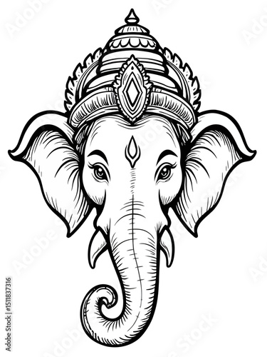 Head of Hindu god Ganesha Vector illustration isolated 