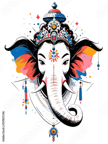 Head of Hindu god Ganesha Vector illustration isolated 