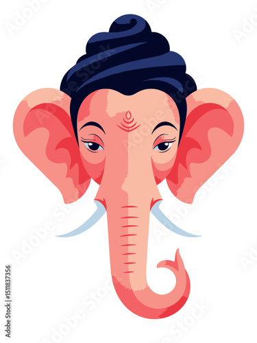 Head of Hindu god Ganesha Vector illustration isolated 
