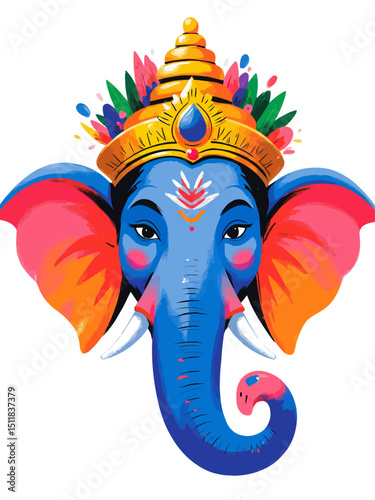 Head of Hindu god Ganesha Vector illustration isolated 