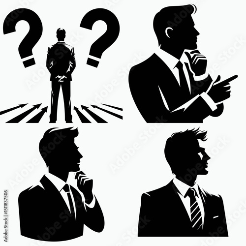 Businessman facing decision. Business Finance Corporate Office Success Entrepreneur Clipart Line Art Vector Illustration. Executive confronting crucial option career strategy concept for.