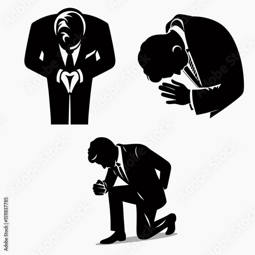 Businessman bowing. Business Finance Corporate Office Success Entrepreneur Clipart Line Art Vector Illustration. leader showing respect incline gesture commercial activity concept.