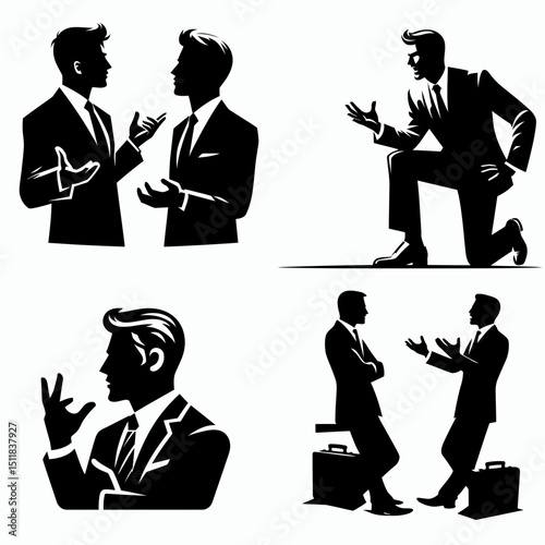Businessman arguing. Business Finance Corporate Office Success Entrepreneur Clipart Line Art Vector Illustration. Executive in a dispute conflict between professional and colleague.