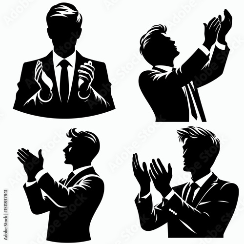 Businessman applauding success. Business Finance Corporate Office Success Entrepreneur Clipart Line Art Vector Illustration. Male executive ovation after achievement expert victory.