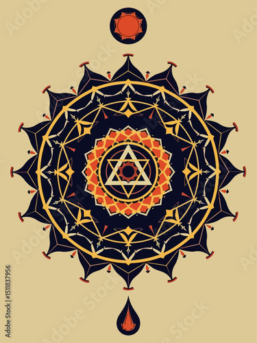  The Sri Yantra or Sri Chakra, form of mystical diagram, Shri Vidya school of Hindu tantra symbol 