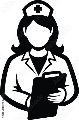 Doctor nurse vector silhouette, vector illustration of a nurse, A black silhouette illustration of a nurse, Celebrating International Nurses Day