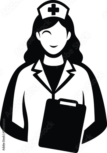 Doctor nurse vector silhouette, vector illustration of a nurse, A black silhouette illustration of a nurse, Celebrating International Nurses Day