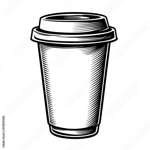 Line drawing of a disposable coffee cup with a lid