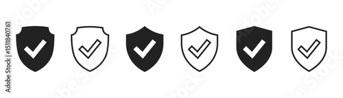 Shield check mark icon set. Protection approve sign. Safe icon vector. Check mark guard shield icon sign vector