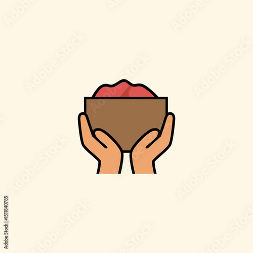 Qurban Meat Illustration – Served Halal Food Lifted by Two Hands in Flat Design