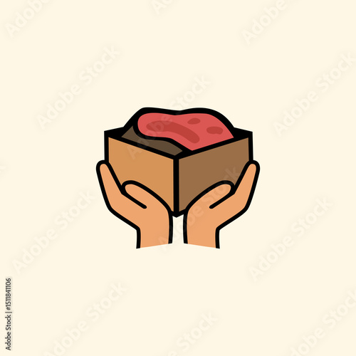 Eid Adha Meat Offering – Hands Holding Bowl of Sacrificial Meat Illustration