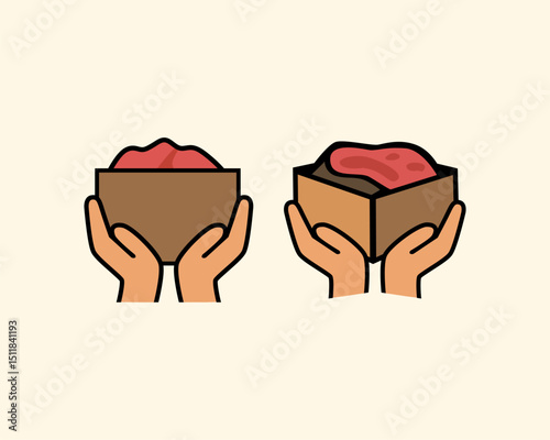 Qurban Meat Icons – Bowl and Hands Symbol Collection for Eid Design