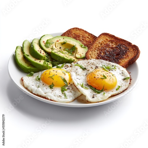 Healthy breakfast with fried eggs avocado and toast perfect for morning meal and brunch ideas