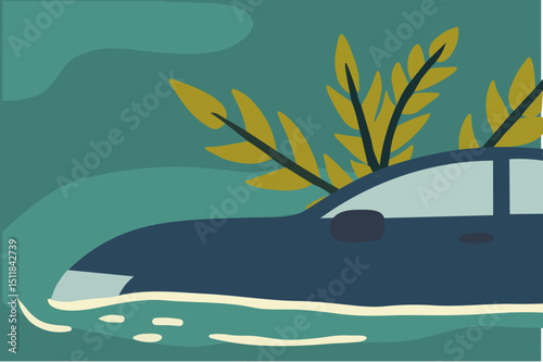 Illustration of Floods and Car