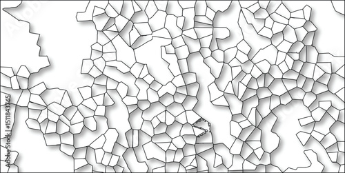 Abstract cellular pattern illustration featuring shaded black lines and white spaces showcasing a complex fragmented geometric design element.