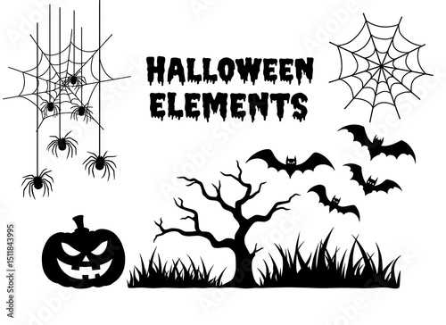 Halloween clipart black silhouettes spooky elements