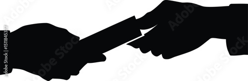 Silhouette of Two Hands Exchanging an Object  A Simple Vector Graphic