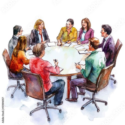 watercolor of Team Meeting, vector high quality, isolated on a white background.