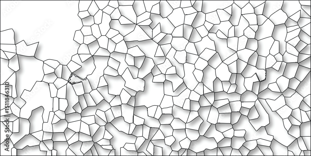 Obraz premium Abstract geometric pattern illustration depicting a cellular structure formed by interconnected black lines with a subtle shadow effect across a white background.
