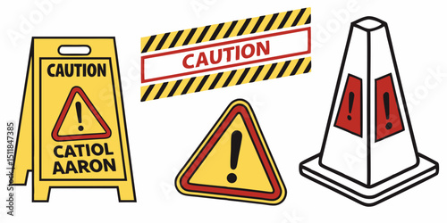 Caution Alarm Set – Danger Sign and Warning Icon Collection with Exclamation Mark Symbols

