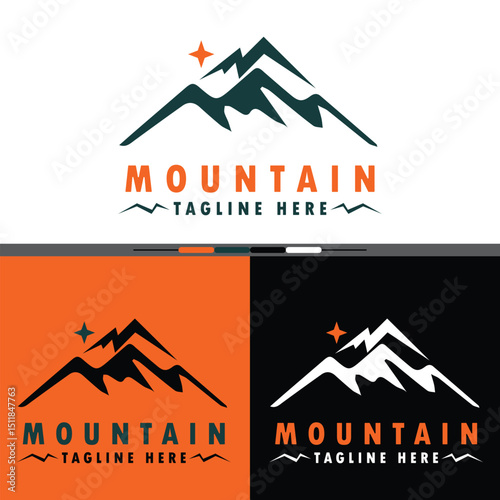 Mountain logo template vector illustration, mountain travel emblem, camping outdoor adventure emblem, mountain tourism, hiking, forest camping symbol in vintage style.