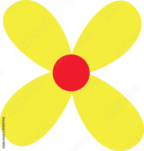 Minimalist Yellow Flower Vector Illustration with Red Center for Spring Decoration, Kids Art, and Floral Design Projects