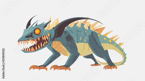 2D Animation of Aggressive Fantasy Dragon Monster with Glowing Eyes and Sharp Teeth
