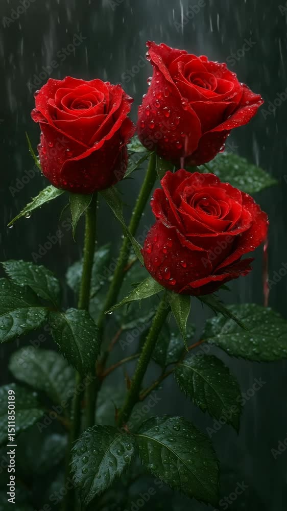 rosas sob a chuva — vídeo vertical bonito gerado por IA de natureza