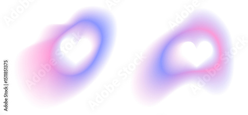 Pink and purple aura heart gradient frame element. Abstract design with ombre effect for aesthetic Valentine decoration. Modern love paint pack with color gradation. Minimal hologram halo vector