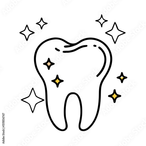 Dental care tooth with a sparkle 