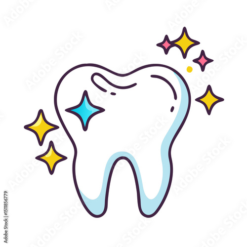 Dental care tooth with a sparkle 