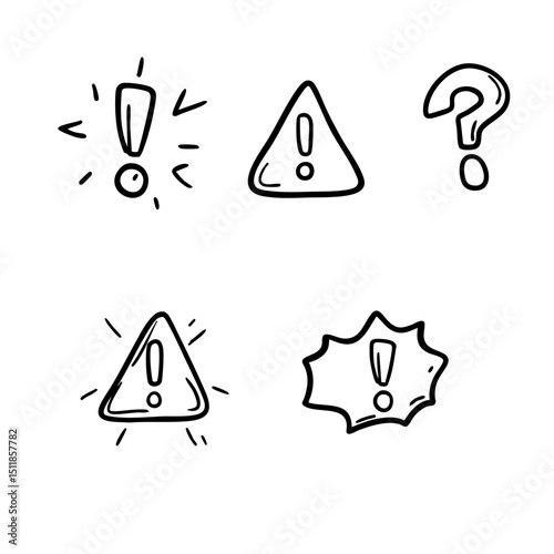 Hand Drawn Exclamation Icons Set with Warning Symbols for Alert Notification Caution and Hazard Designs