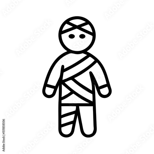 Cartoon character wrapped in bandages standing with a neutral expression  