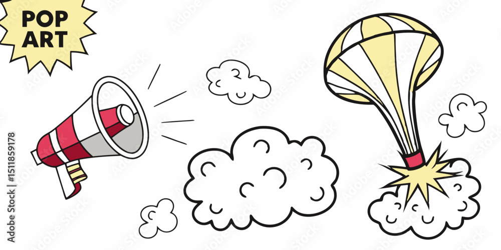 Cartoon Comic Sign Burst Clouds – Pop Art Speech Bubbles and Boom Expression Icons Set

