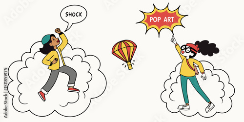 Cartoon Comic Sign Burst Clouds – Pop Art Speech Bubbles and Boom Expression Icons Set

