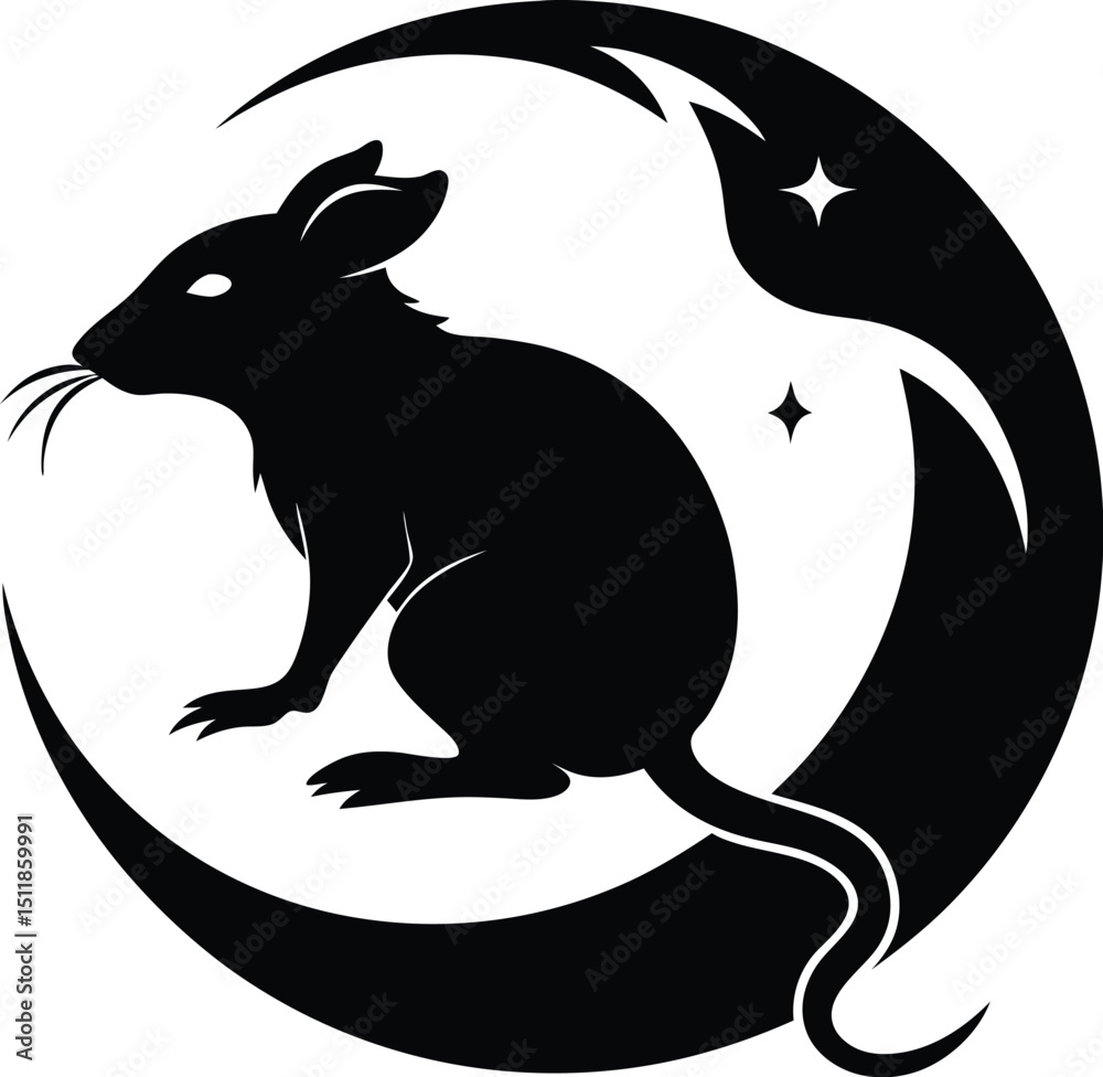 Obraz premium Rat on Moon vector, Rat silhouette