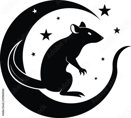 Rat on Moon vector, Rat silhouette