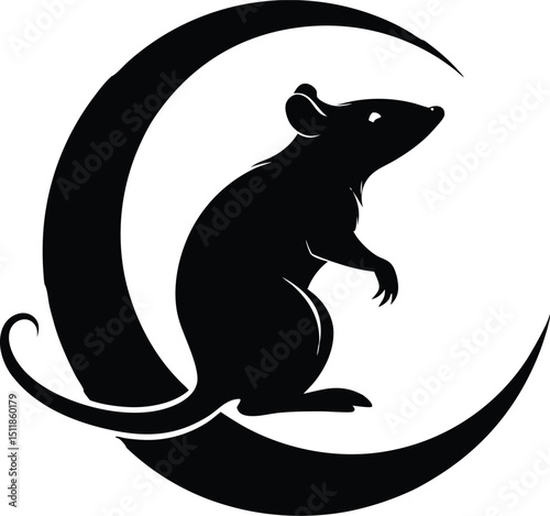 Rat on Moon vector, Rat silhouette