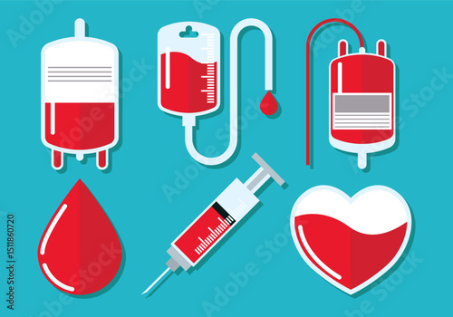 Blood drive donation icons and graphics medical cross blood drop and first aid kit illustrations