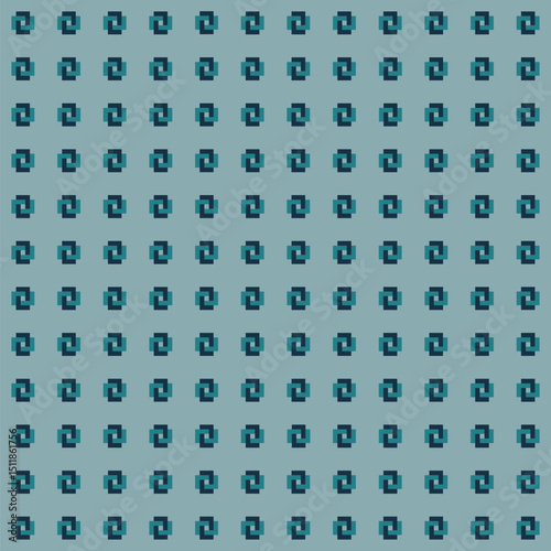 Pattern created with inky blue and celadon green interlocking rectangles on a pale blue-grey background